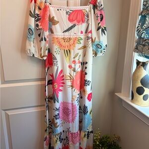 Vibrant Floral Maxi Dress - Pink, Blue, and White